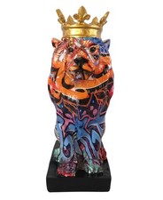 Deko Figur Skulptur Statue Dekoobjekt Löwe Krone Street Urban Art Graffiti bunt