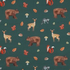 Waldtiere Dunkelgrün Stoff