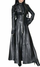 Damen Schwarz Leder Trenchcoat Lang Gothic Steampunk Matrix Style Wintermantel