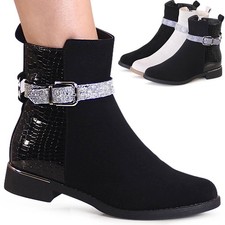 Damenschuhe Glitzer Stiefeletten Booties Velours Ankle Boots