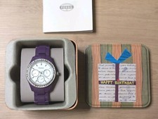 Fossil Damen-Armbanduhr Stella ES2369 mit violettem Kunstharz-Kristall-Akzent...