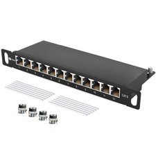 Patchfeld Cat6 Patchpanel 10 Zoll 12 Port RJ45 0,5HE Server LAN geschirmt 1-GB