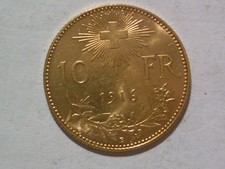 Schweiz: 10 Schweizer Franken Gold Vreneli. Besonders schön erhalten. JG 1916.