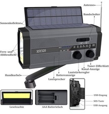 Solar Radio AM/FM Kurbelradio Lampe LED Tragbar USB Notfallradio XSY320