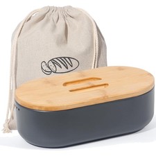 Klein Brotkasten Metall Bambus Brotbox Frischhaltung Grau