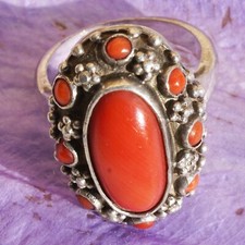 Coral Ring 835 Silver Handmade