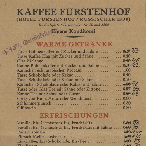 Menükarte fürstenhof weimar - fürstenhof,