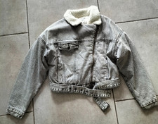 PULL & BEAR WINTERJACKE Jeans mit Fell grau Gr. S