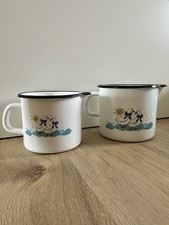 Milchtopf, Topf, Set, Emaille, Gänsehimmel, Gänse, Vintage