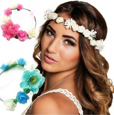3x Stirnband Haarband Haarschmuck Haarreifen Kranz Festival Blumen 3 Fraben