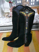 Trachten-Stiefel Leder Gr. 37 schwarz verziert Straß + Stickerei Absatz 5,5 cm