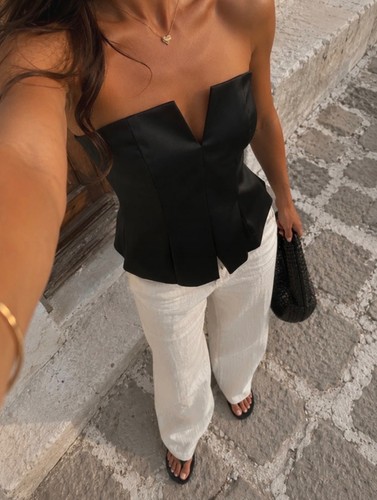 Bustier satin schwarz - bustier,
