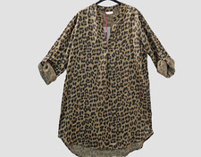 WASABI Long-Bluse Tunika 44-46-48 trendige Details Vario-Ärmel animalprint camel