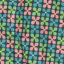 Baumwollstoff Blumen Retro Petrol grün rosa Beschichtet ab 50 cm x 146 cm