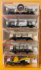 Fleischmann 2x 8217, 2x 8220, 8502 DB schwarz Drehschemel-/Schwerlastwagen, Kran