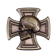 Pin "Eisernes Kreuz mit Totenkopf" EK,messingfarben, Biker & Rocker, Kutte, WWII