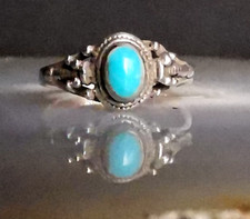 Ring Silber 925  Achat blau fein anmutig zierlich 14mm vintage Kinder ? Ring