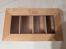 Teebox Holzkiste Tee Organizer Holz hellbraun vier große Fächer 33 x 20 cm