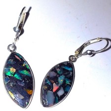 Welo Opal Pyrit Kristallopal 925 Sterling Silber Ohrringe Ohrhänger Klappbrisur