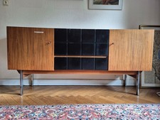 Sideboard, Vintage, 1970er, Nussbaum, Mattlack schwarz, Chrom, Hausbar