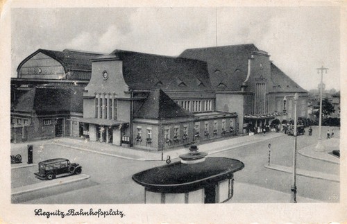 Liegnitz bahnhofsplatz - ak, liegnitz,