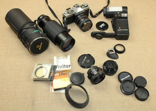 Minolta XG-1 /50mm Obj. Makinon Zoom 75-250mm Agfatronic Blitz Soligor Converter