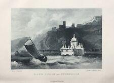 Kaub Pfalz u.Gutenfels  Original Stahlstich zu Karl Simrock von C. Frommel 1924