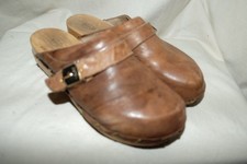 SCHOLL hochwertige Vintageoptik Glattleder Clogs mit Holzsohle EUR 41 braun