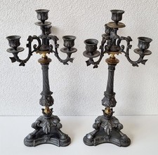 Schönes, großes Paar antike Kerzenleuchter - Zinkguss - Efeu & Huffüße - um 1870