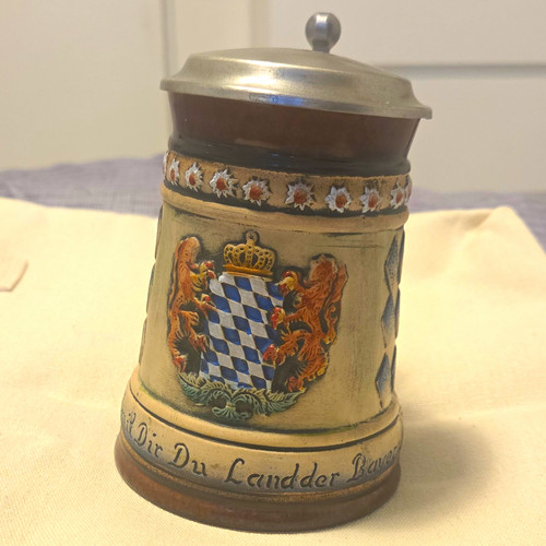 Gerz bierkrug mit zinndeckel - bierkrug,