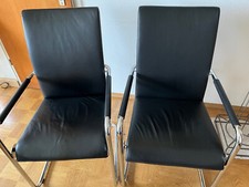 Hülsta, Freischwinger Stühle mit Armlehne, 2 Stück, schwarzes Leder