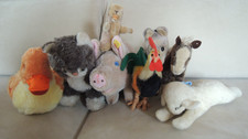 Steiff Konvolut 8 alte Stofftiere Hahn Schwein Esel Katze Hamster Lamm Pferd