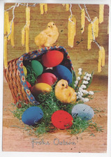 AK  Frohe Ostern!  Küken-bunte Eier-Korb-   gel.