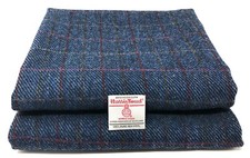 Harris Tweed blau mit rotem Overcheck-Stoff - 100 % reine Wolle 1 Meter Plus