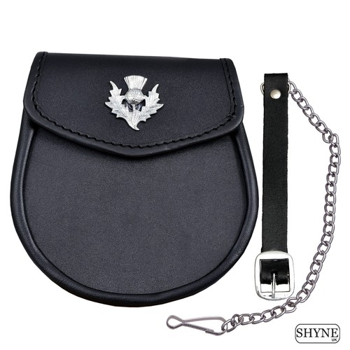 Leder sporran - leder, chrom