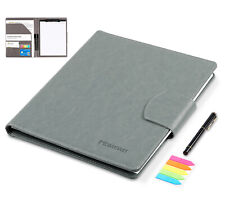 Schreibmappe Ledermappe A4 PU Notizblock Leder Optik Dokumentenmappe Mappe Grau