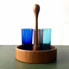 Digsmed Danmark Glasträger mid century 60er Danish Design mit 3er Set Rauchglas