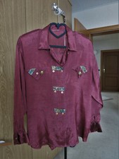 Original Vintage, Folklore-Bluse, Kosakenstil, weinrot, 90erJahre, NEU