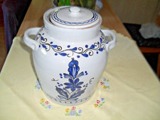ca. 5 l Rumtopf Früchtetopf Fruchttopf  grau Dekor blau 2 Henkel Topf Keramik