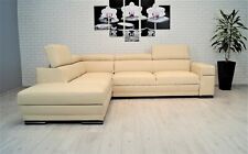 Creme Echtleder Ecksofa  276x227 Echt Leder Sofa Couch mit Schlaffunktion