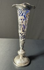 Versilberte Jugendstil Vase mit blauem Einsatz um 1910 Floral