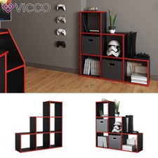 Treppenregal Raumteiler Stufenregal 6 Fächer Schwarz/Rot Bücherregal Vicco