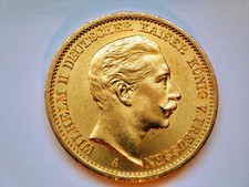 20 Mark PREUSSEN Wilhelm II. 1907 (A) .900 Goldmünze J#252, vorzüglich in Kapsel