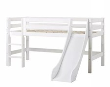 Original Hoppekids Kinder Hochbett mit Rutsche und Leiter 90x200 Massivholz weiß