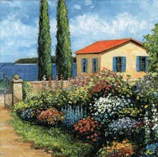 Dekobild  Haus am Meer mediterran Dekofliese Mitbringsel Geschenkidee