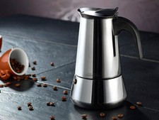 Edelstahl Espressokocher für 6 Tassen, für Induktion Gas Ceran Elektro Kochfeld
