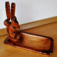 Holz Nussschale mit Eichhörnchen und Nussknacker Vintage