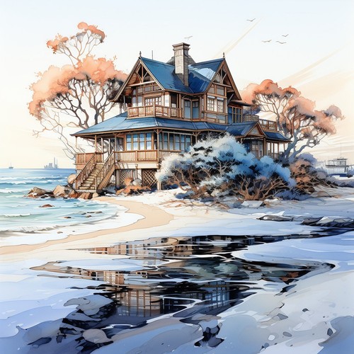 Wandbild winter meer strand - am,