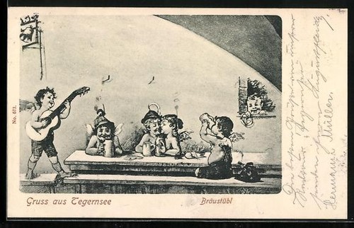 Lithographie tegernsee engel - lithographie, tegernsee,