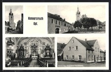 AK Konnersreuth Opf., Gasthof Schiml auf dem Marktplatz, an der Kirche, Kirchen 